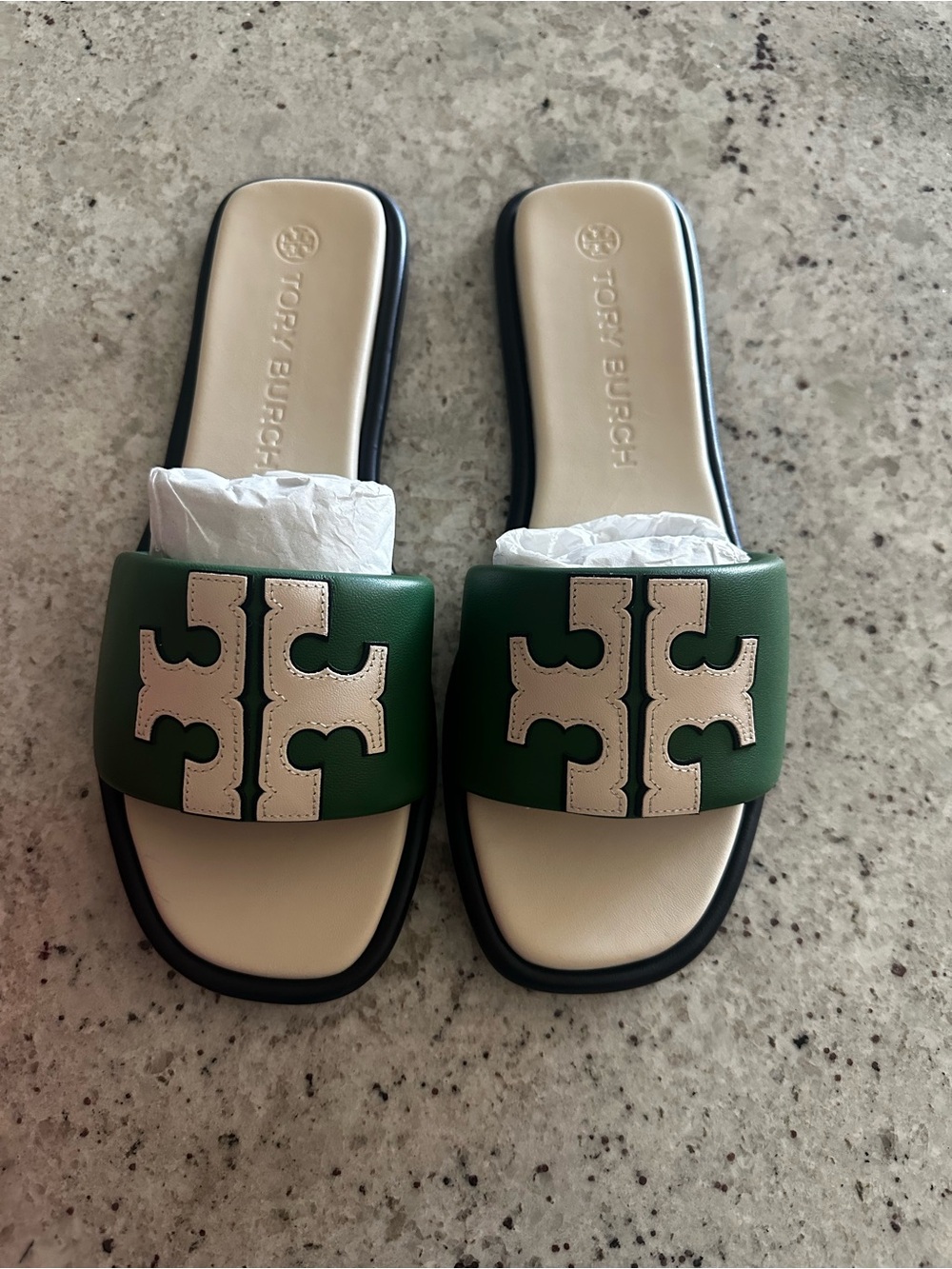 NIB Tory Burch Arugula/New Cream Double Sport Slide Sz 11